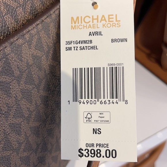 Michael Kors Avril Small Top Zip Satchel Shoulder Bag Color Brown - Picture 9 of 16